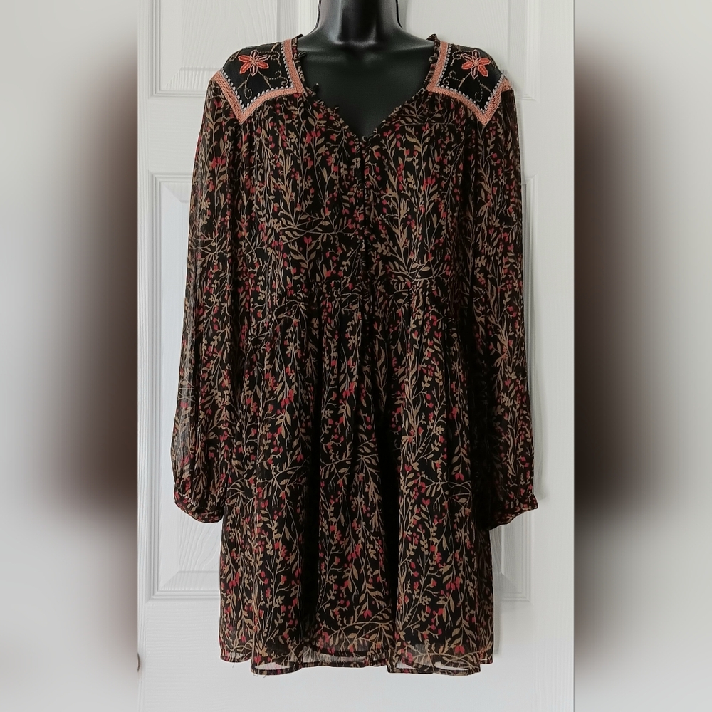 Zara Basic Yoke Lace Embroidered Floral Dress Size L